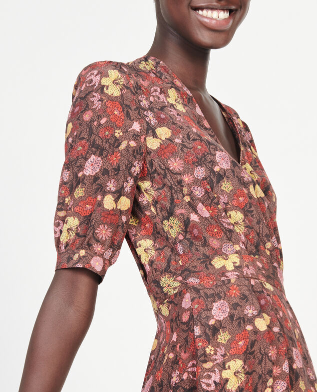  Floral silk wrap mini dress Print eden tortoiseshell