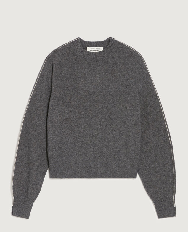 Round neck cashmere jumper K073 gray st ecru