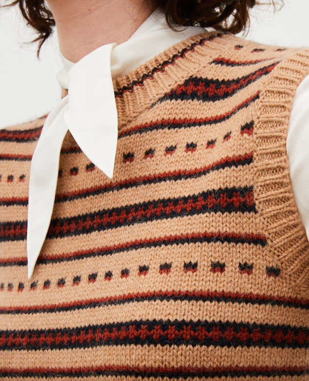 Sleeveless alpaca wool jacquard jumper Jacquard taupe black brandybrown