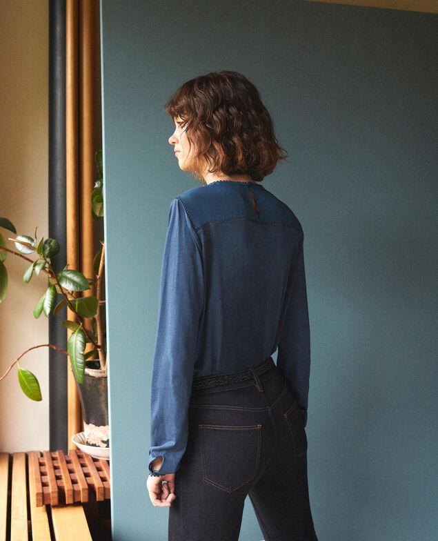  Bimaterial T-shirt with pompom details Majolica blue