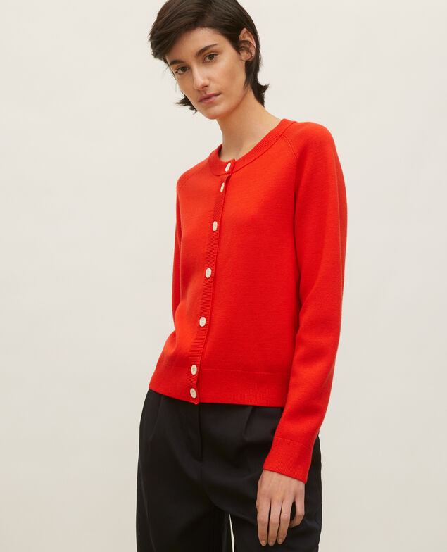 Round neck wool cardigan Fiery red