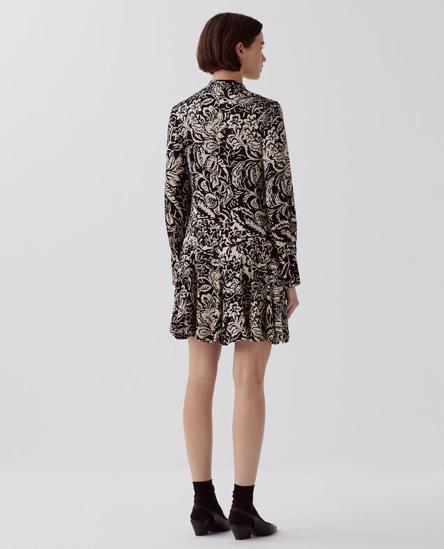 Flowy short dress I094 abstract fl blk