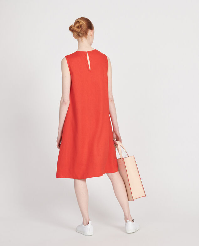 100% linen dress Fiery red