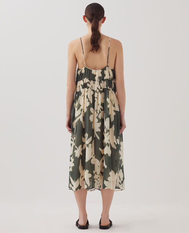 Cotton voile silky strappy maxi dress J591 blurry fl dark g
