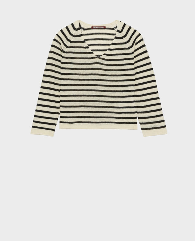 Striped linen jumper Stripes buttercream black