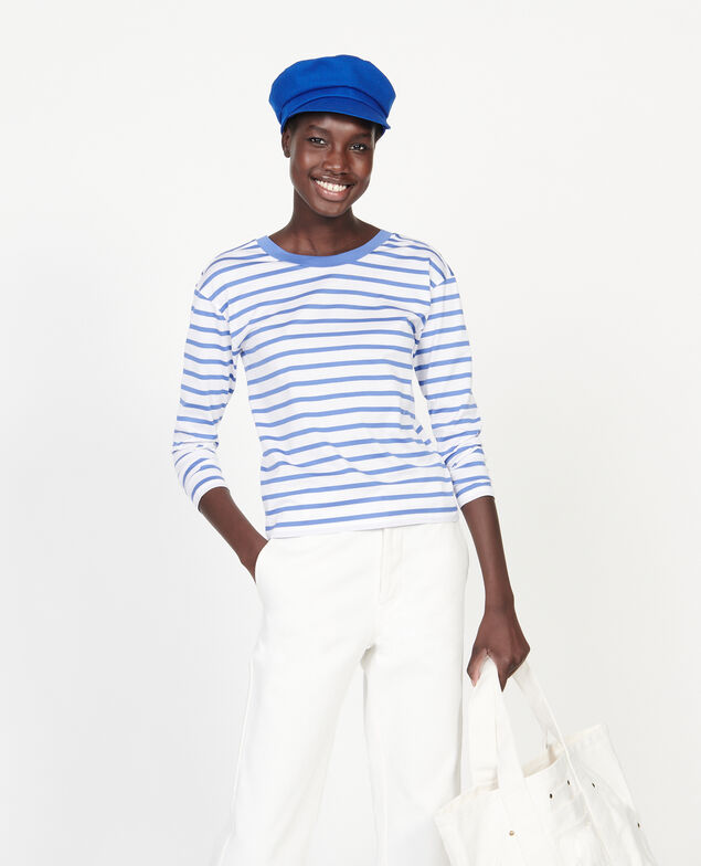 Egyptian cotton t-shirt Stripes optical white amparo blue