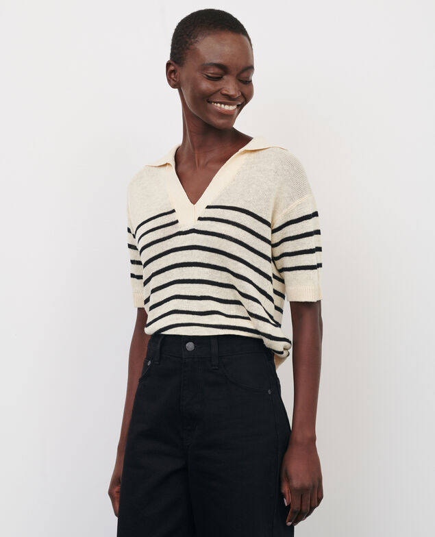 Short-sleeve linen polo shirt 7101c 102 stripes