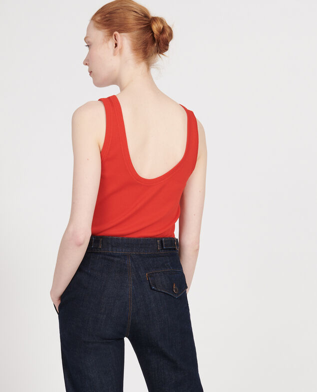 Mercerised cotton ribbed jersey vest Fiery red