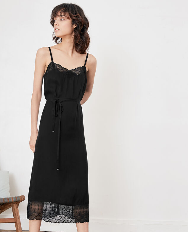 Nightie-style dress with lace Noir
