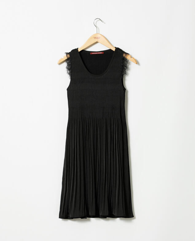  Pleated dress with lace Black