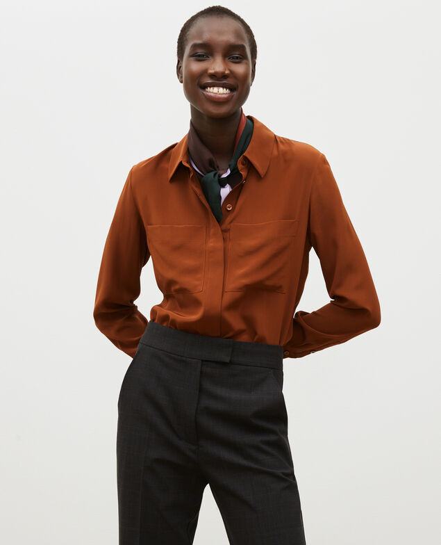 Loose long-sleeve silk shirt Tortoise shell