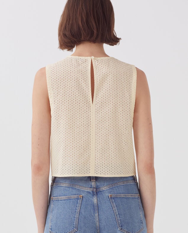 Embroidered cotton vest top H013 gardenia