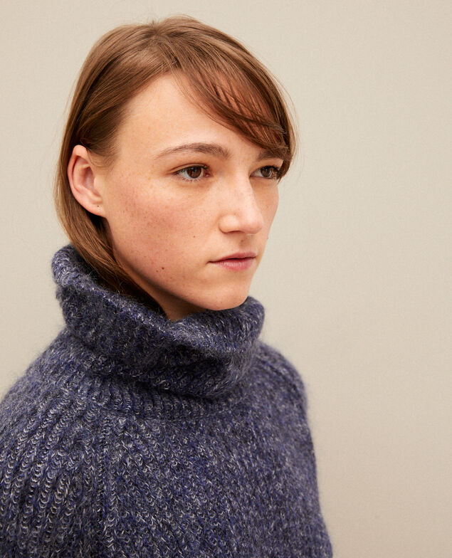 Mohair blend roll neck jumper Medieval blue/noir/off white