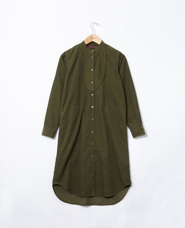 Velvet dress with mandarin collar Green
