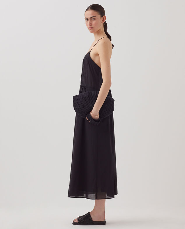 Cotton voile strappy maxi dress H091 black beauty