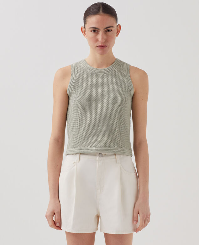 Cotton open knit tank top U520 green