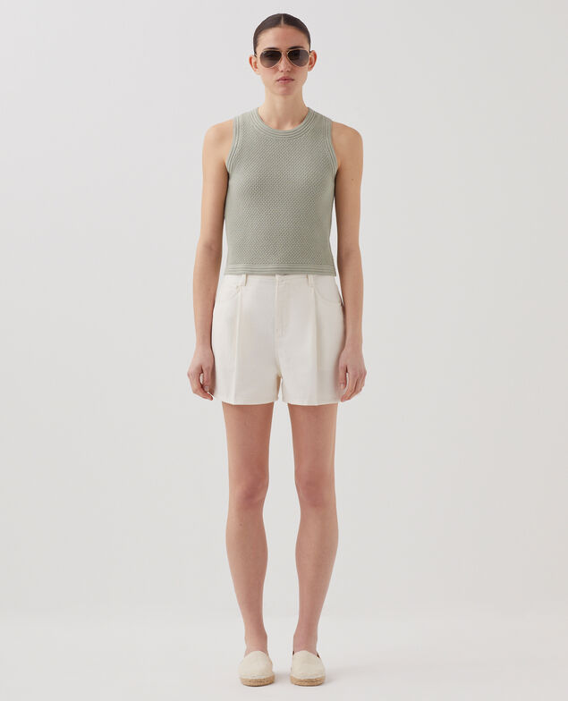 Cotton open knit tank top U520 green