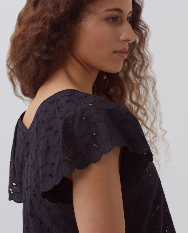 Embroidered cotton top H091 black beauty