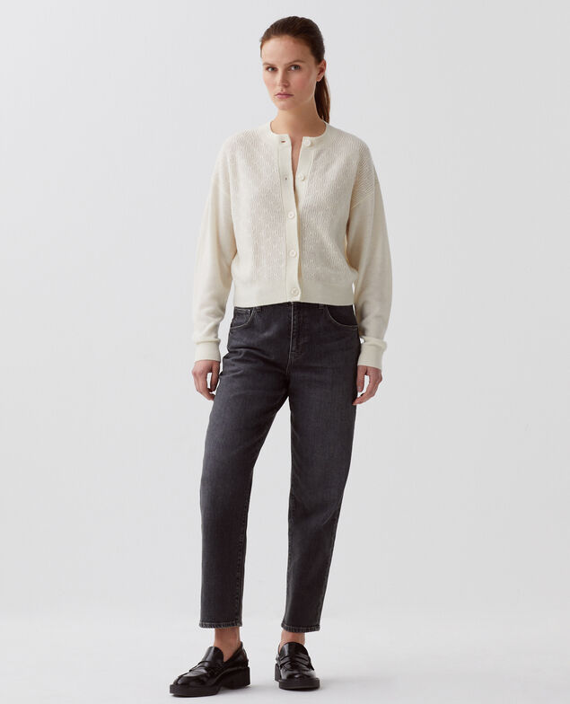 Cardigan with decorative stitching I010 glass green beige