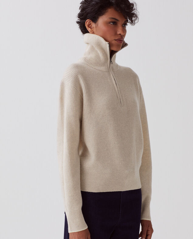 Half-zip wool jumper U300 natural