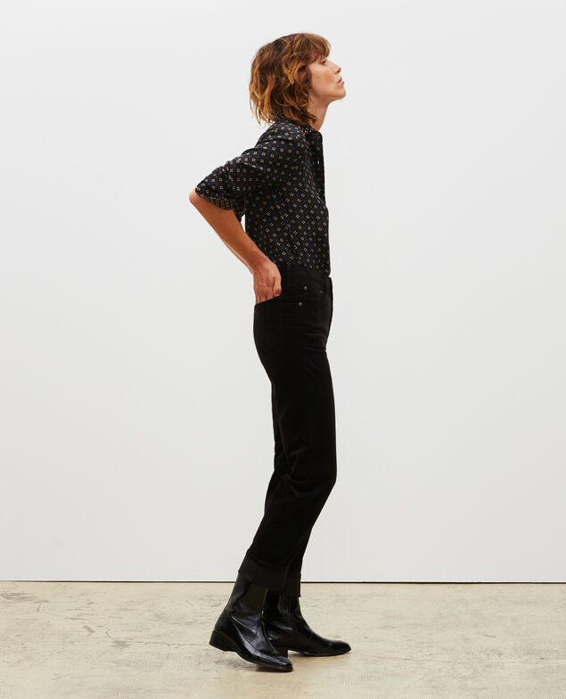 SLIM STRAIGHT - smooth velvet 5 pocket jeans Black beauty