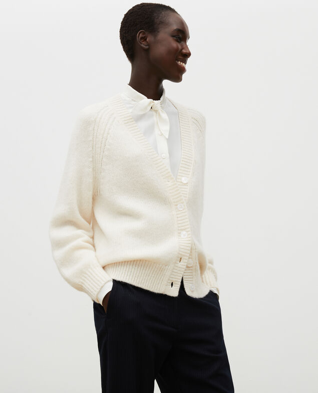 Oversize V-neck wool cardigan Jet stream