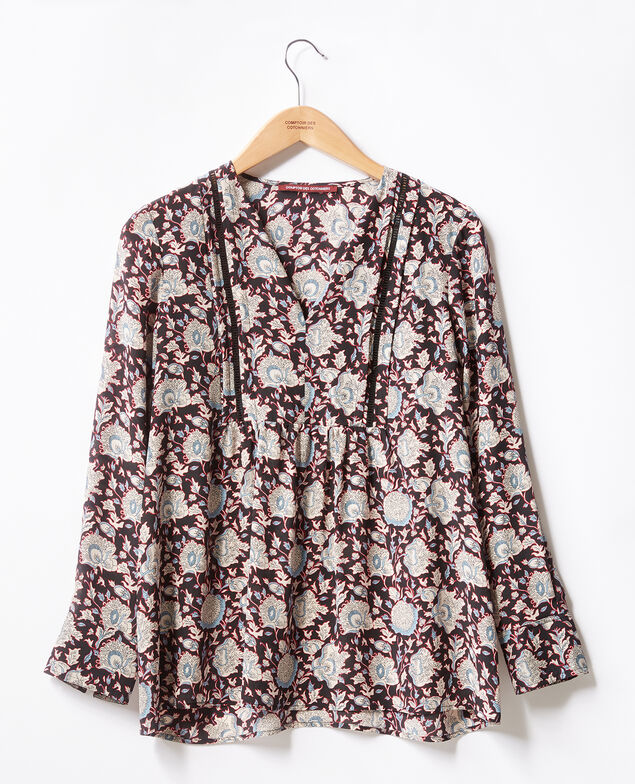Printed silk blouse Darjeeling black