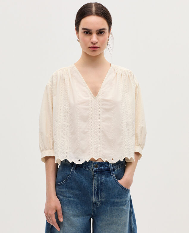 Embroidered cotton blouse H013 gardenia