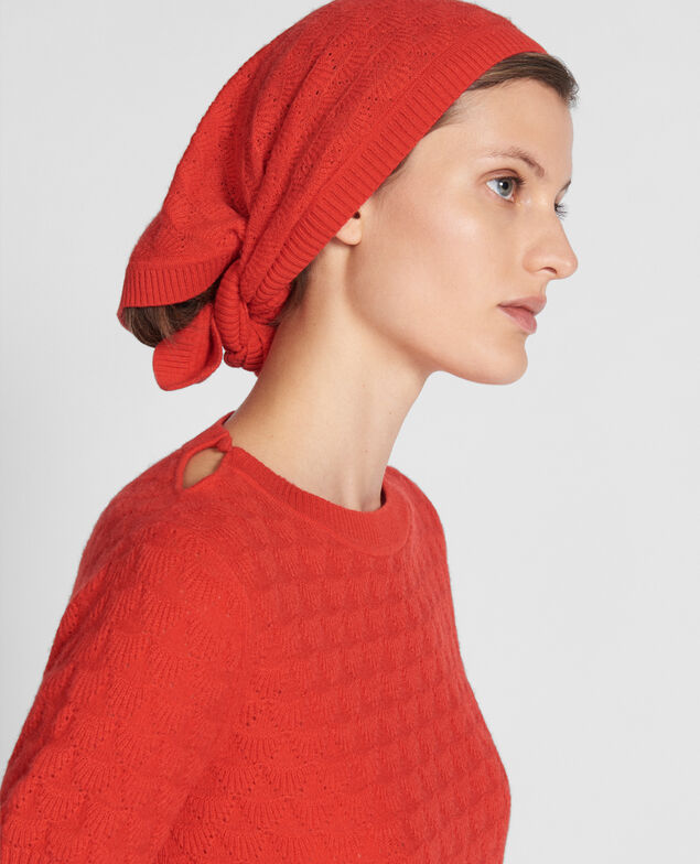 100% Cashmere headscarf Fiery red