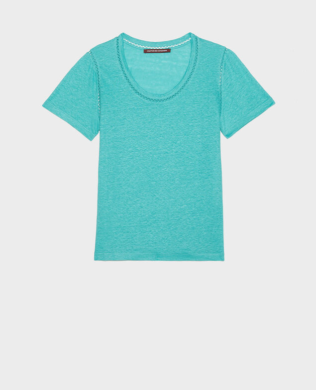 Linen T-shirt Bright aqua