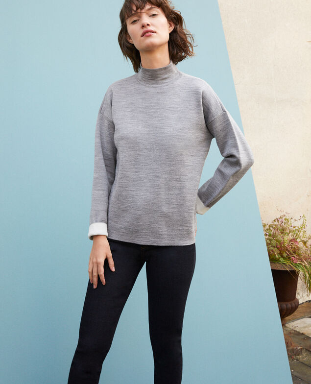 Double-sided merino wool jumper Light heather grey/off white