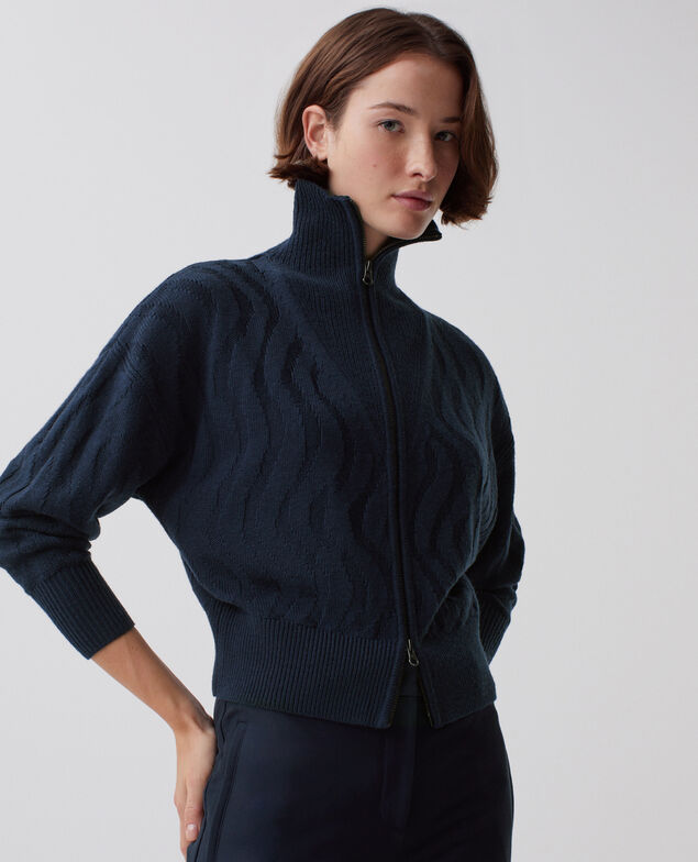 Zip-up merino wool cardigan J690 blueberry