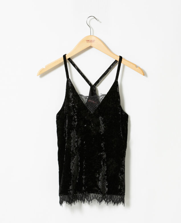Velvet vest with lace Black