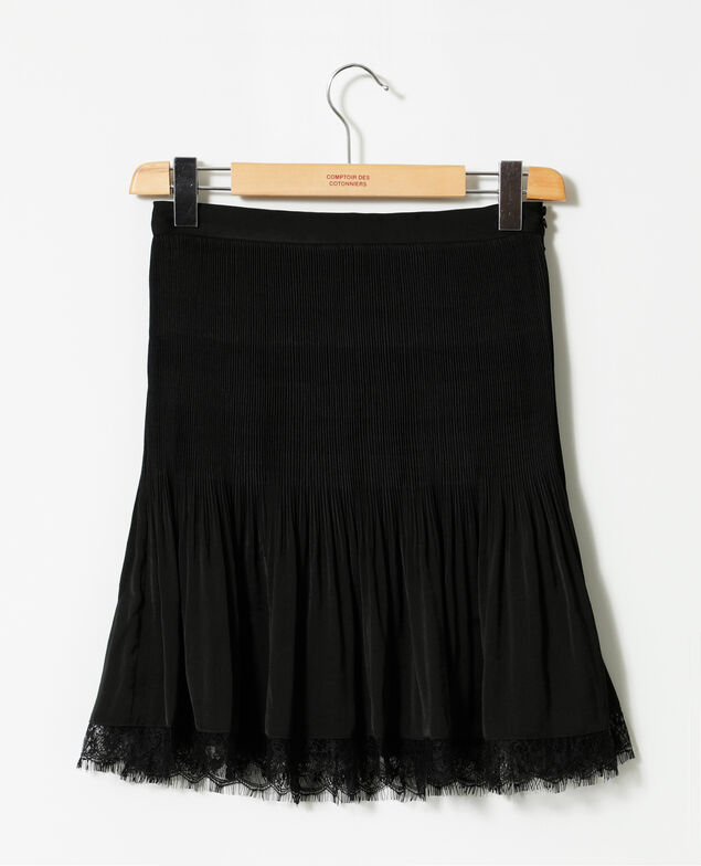 Pleated skirt with lace detail Black