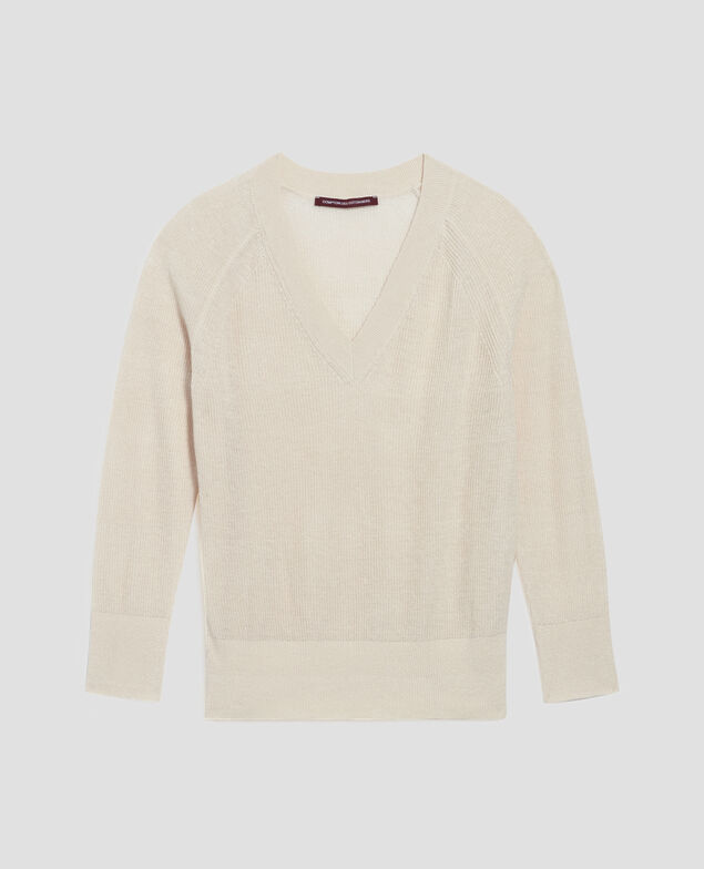 Linen V-neck jumper H303 white swan