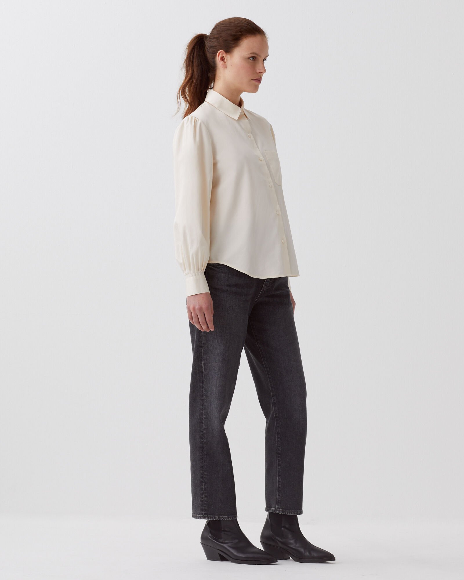 Women's Off-White Pima Cotton Mock Neck T-Shirt