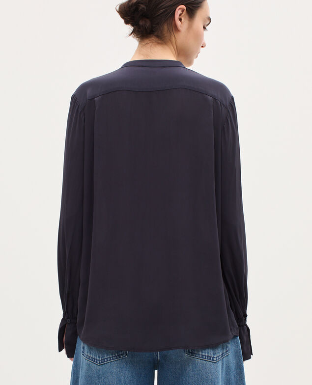 Long-sleeve silky shirt H695 night sky