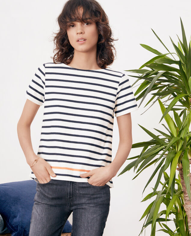 Striped T-shirt Kaolin/navy/tangerine