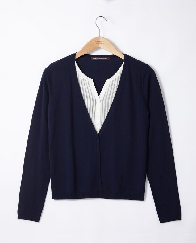 Trompe-l'œil cardigan-blouse Peacoat/off white