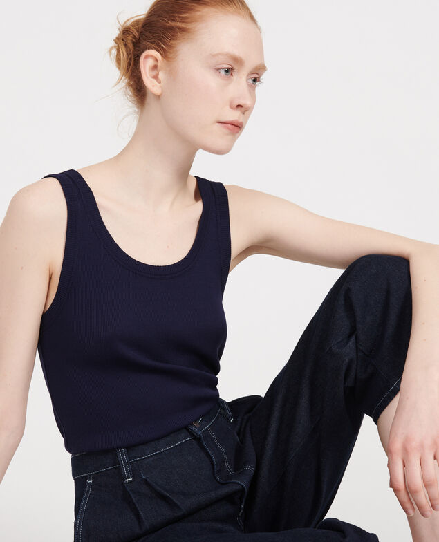 Mercerised cotton ribbed jersey vest Maritime blue