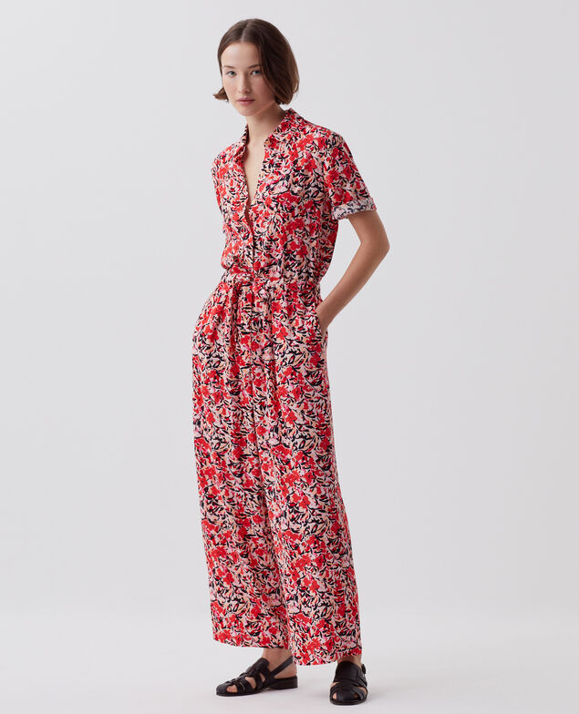 Silky jumpsuit J120 leaf pink