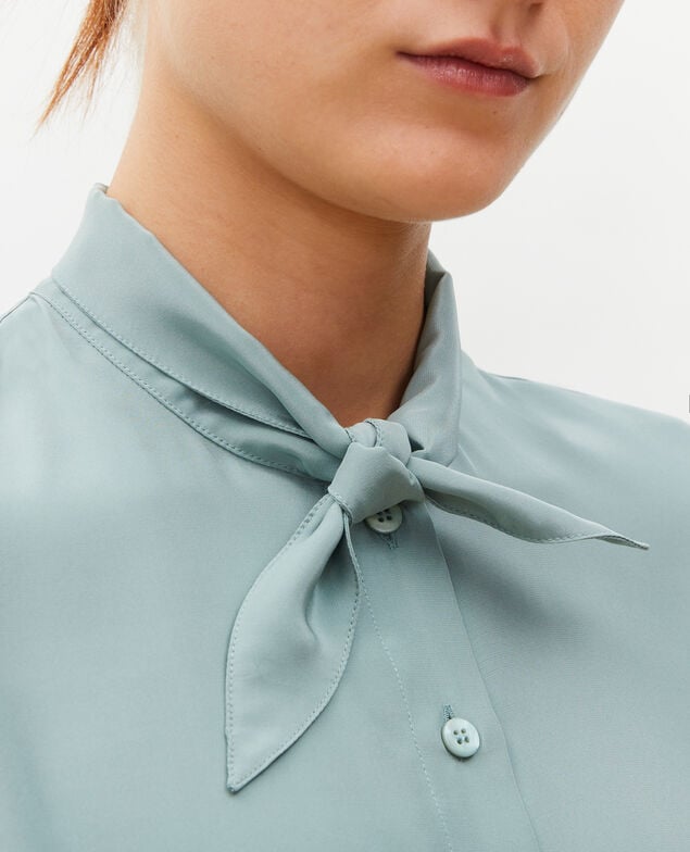  Long-sleeve tie neck silk blouse Chinois green