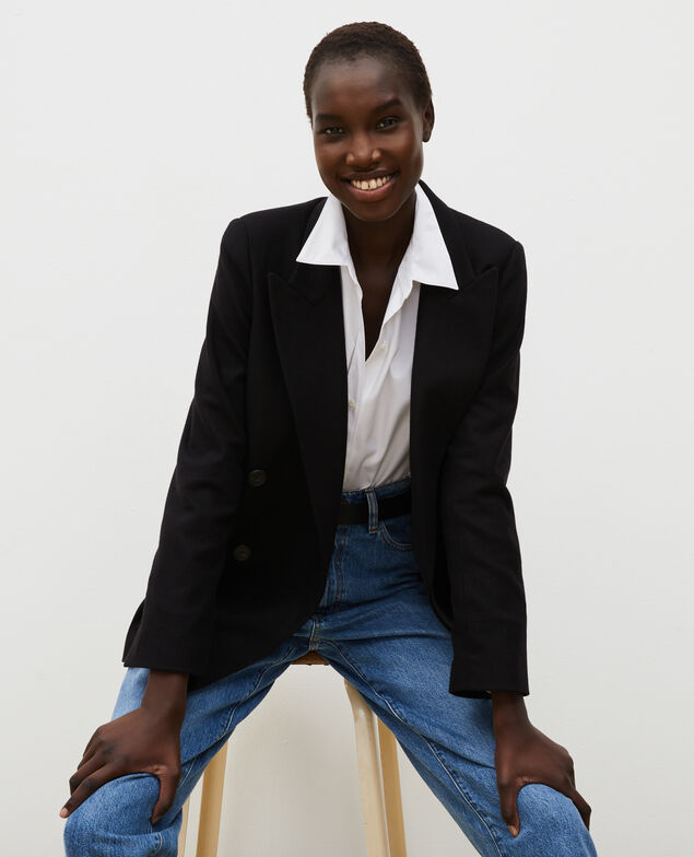 Double-breasted wool blazer Black beauty