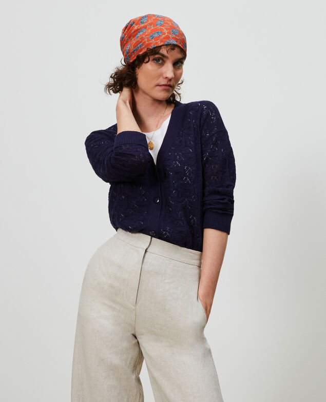 Cotton and linen cardigan Maritime blue
