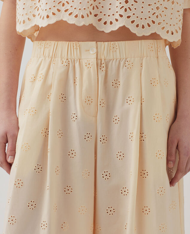 Cotton broderie anglaise wide leg trousers I307 ecru
