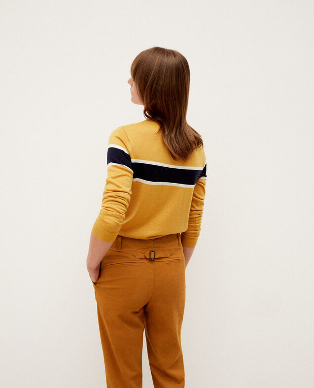 Merino wool cardigan Golden spice/peacoat/off white