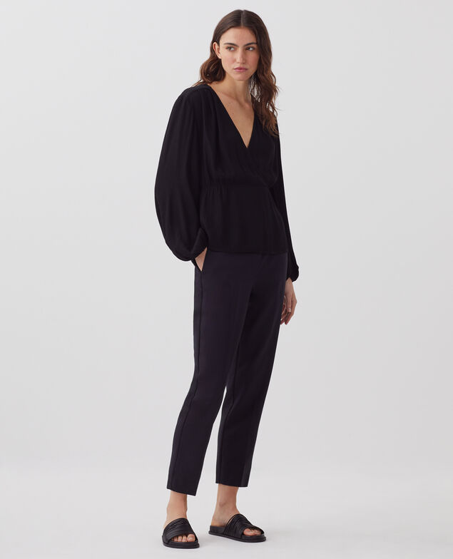 Silky wrap blouse H091 black beauty