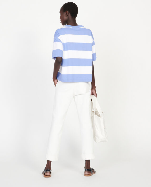 Mercerised cotton oversize striped t-shirt Str opticalwhite persianjewels