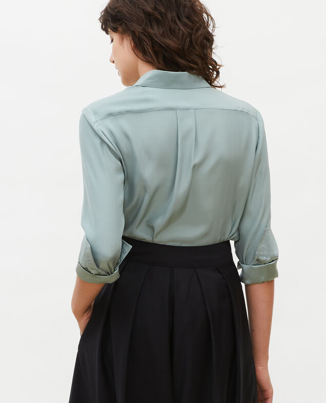  Long-sleeve silk men's shirt Chinois green