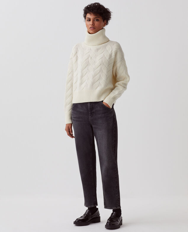 Wool roll neck jumper I010 glass green beige